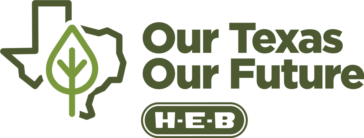 Green logo that says "Our Texas Our Future." Next to the text is a Texas shape with a leaf drawing in it.