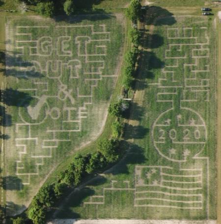 The Hogan Farm corn maze encourages everyone to get out and vote in 2020.
