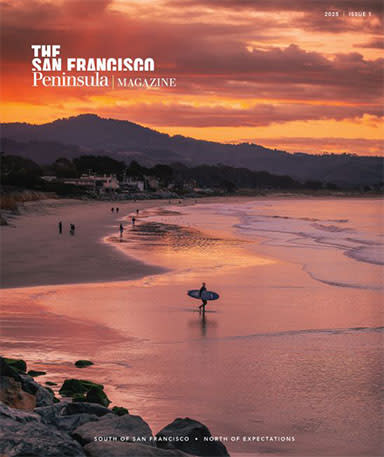 SFP Magazine 2025 Cover Image. Background of surfer walking on beach at sunset.