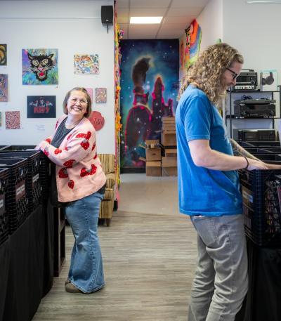 Looking through records at Ramble On