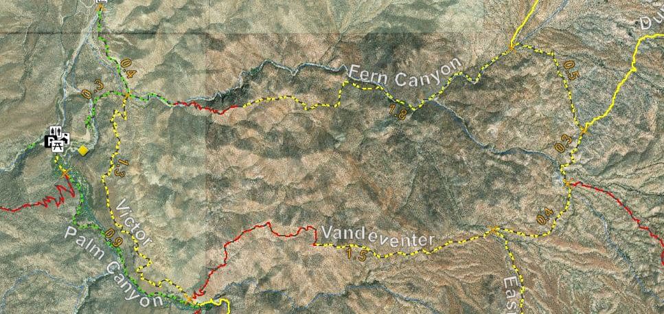 Fern CanyonTrail Palm Canyon map