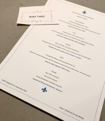 Menu - Vinum Vitae Dinner