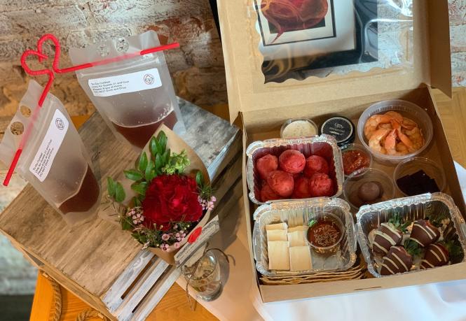 Preserve restaurant's Valentine's day grazing box for two comes with drinks to share.