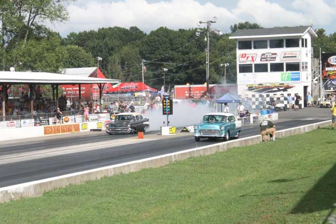 Tri-Fives on the drag strip