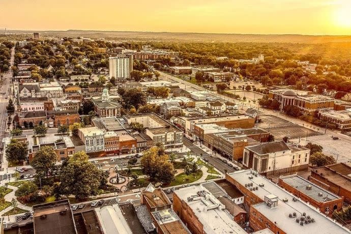 Downtown Aerial of Fountain Square Park