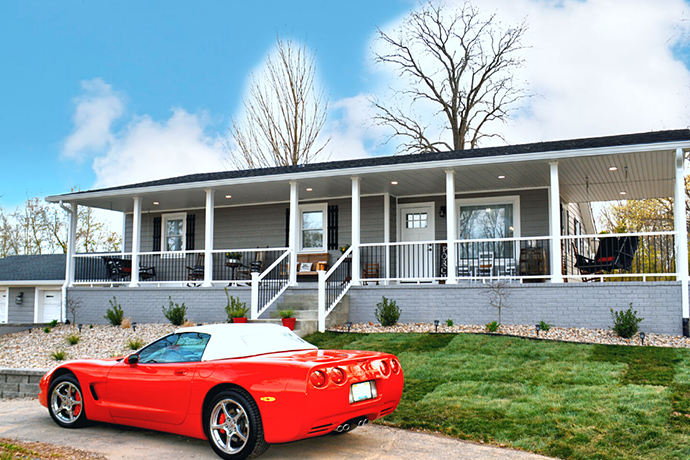 Horsepower Hangout Airbnb Blog Corvette in front of Porch