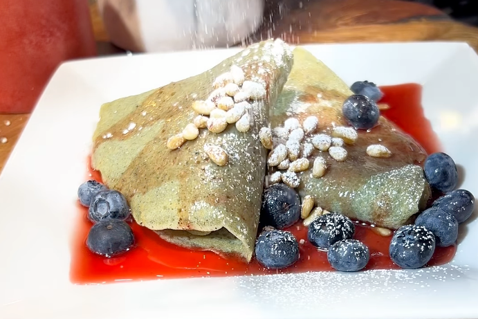 Blue Corn Crepes with Prickly Pear Syrup