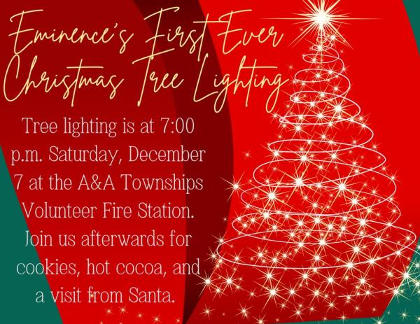 Join the tiny town of Eminence for their first ever tree lighting ceremony on December 7 at 7 pm.