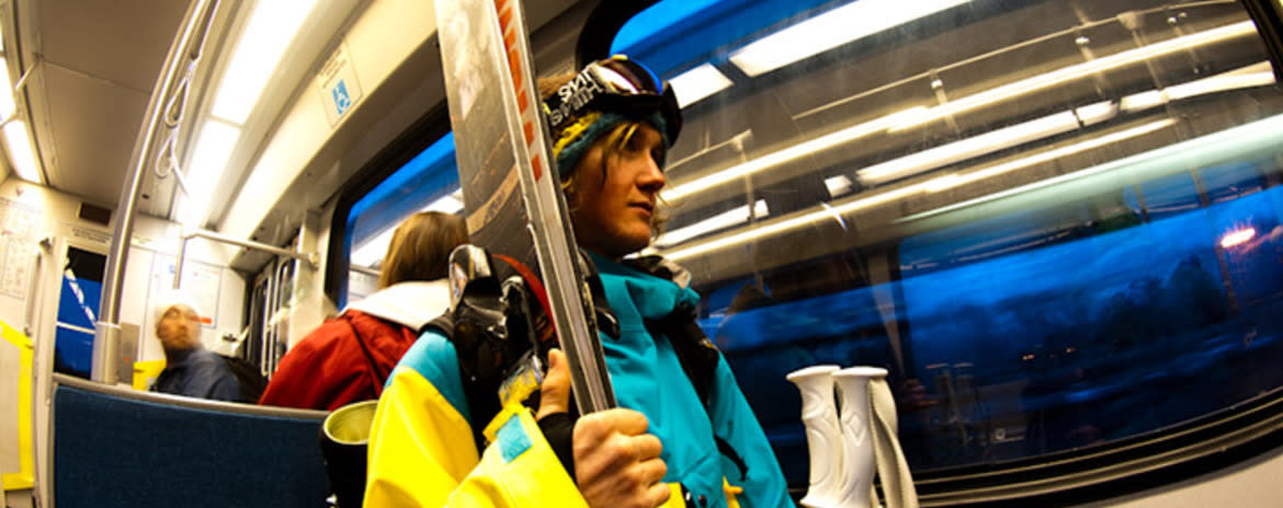 Skier on the Ski Bus