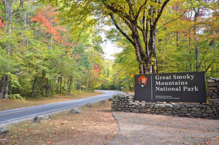 Entrance Sign to Park in Fall