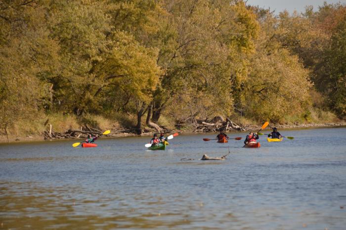 river kayaking in the fall