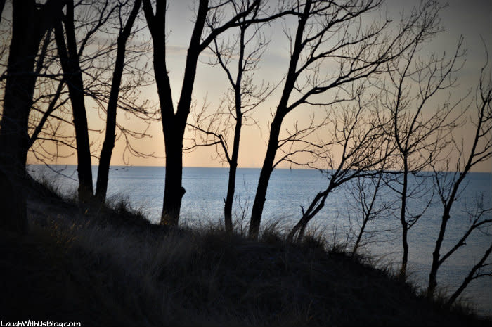 Indiana Dunes West Beach sunset through the trees