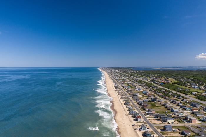 Aerial Ocean View of Highway 12 Beach in Outer Banks, NC