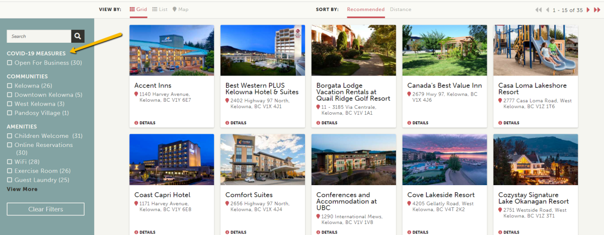 COVID-19 Measures on Listings Page