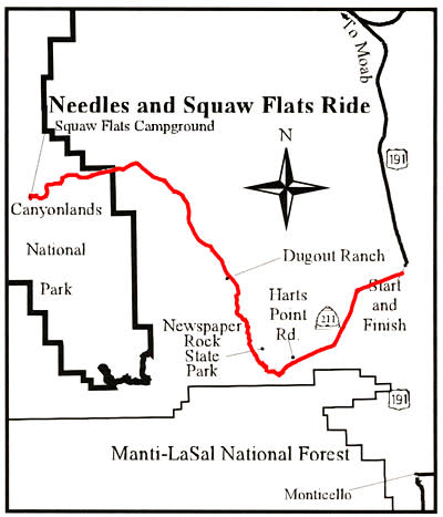 Needles Overlook and Canyon Rims Recreation Area bike route