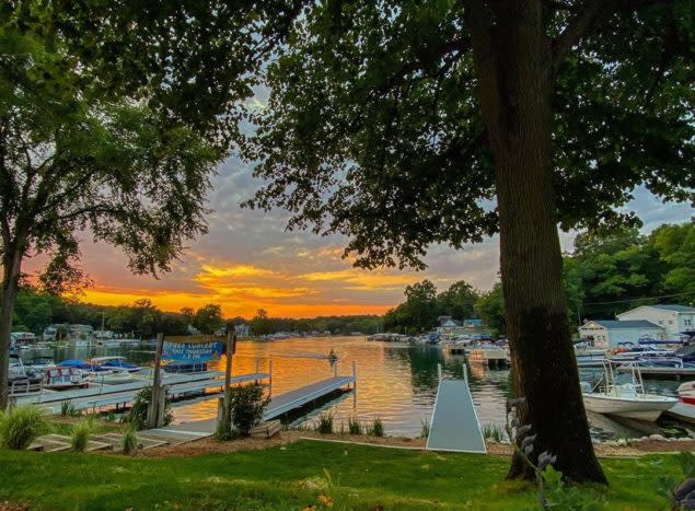 Boats docked at Gull Lake