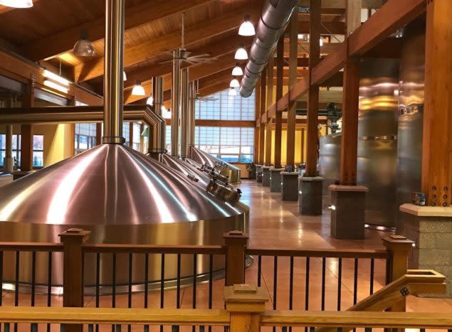 Large vats inside a brewery