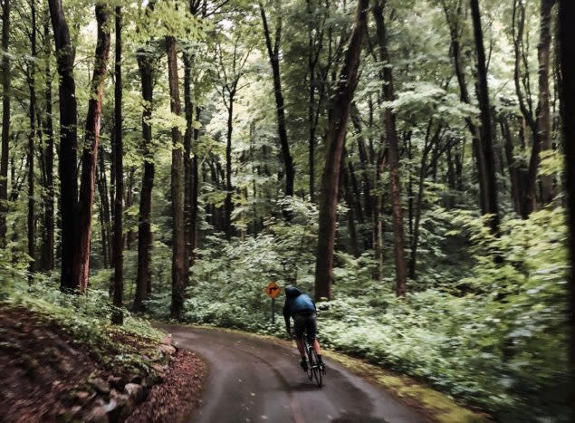 A bicyclist on the Kalamazoo River Valley Trail