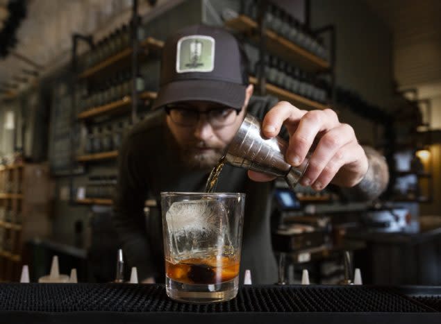 A drink being prepared at Green Door Distilling