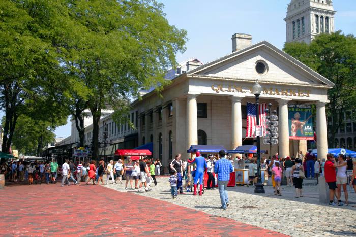 Quincy Market with American Flag