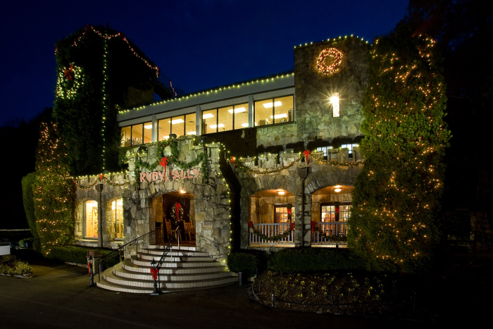 Ruby Falls castle decorated for Christmas