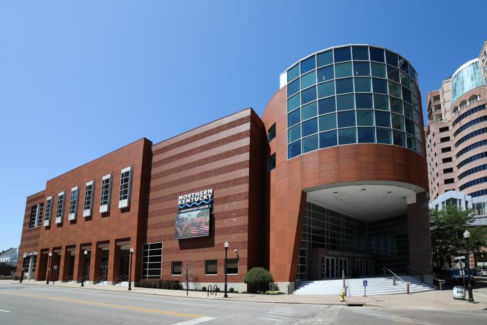 The exterior of the Northern Kentucky Convention Center showing the main entrance