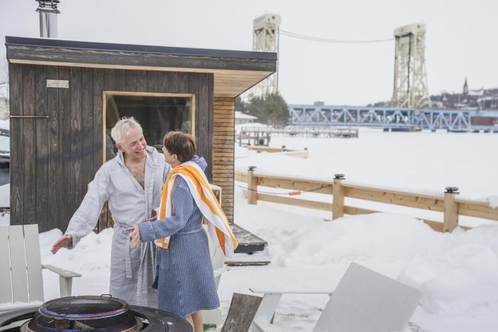 Couple at Takka Sauna Portage