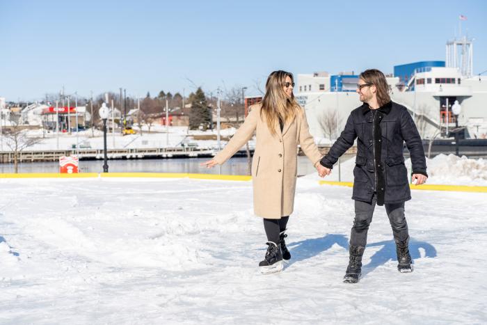 ice skating downtown couple