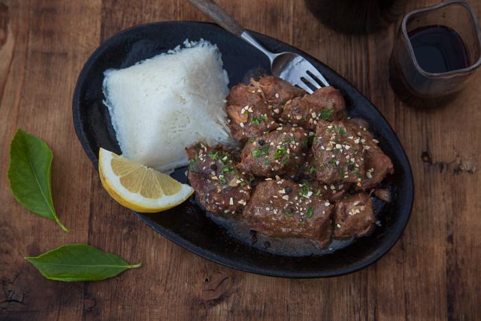 Adobo with Rice at 7 Mile House in Brisbane California