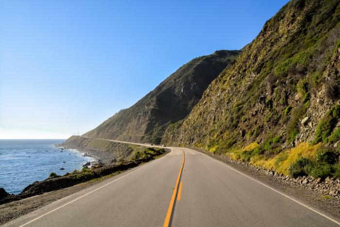 Highway 1 next to the Pacific Ocean