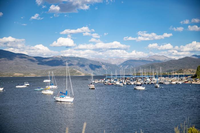 Sailboats at a marina on Lake Granby