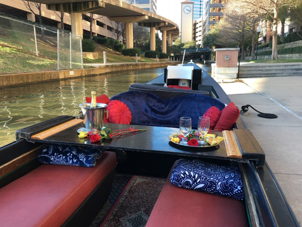 A gondola prepped for a romantic ride in Irving, TX