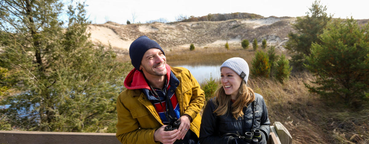 Bird Watching couple at Indiana Dunes