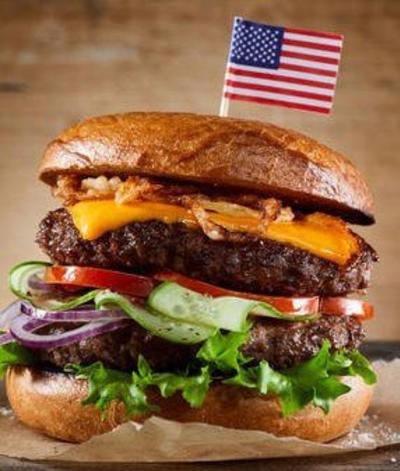 Burger with American Flag toothpick in top