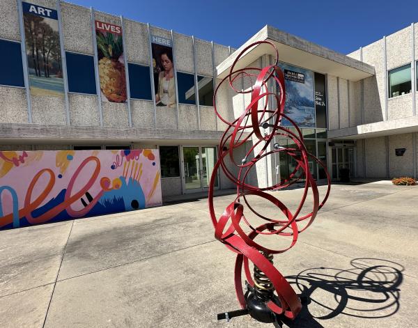Sculptures adorn the outside of the Fort Smith Regional Art Museum in Fort Smith, Arkansas
