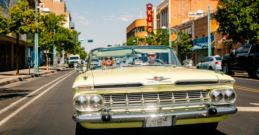 A lowrider drives down Central Avenue in Albuquerque.