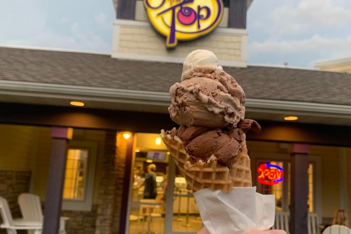 Three scoop waffle cone from Over the Top in Pleasant Hill, IA