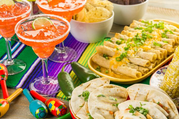 Mexican Food, and Margaritas  on a festive table setting
