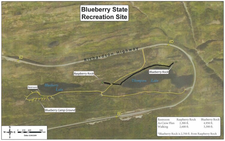 a map of a hiking trail between two lakes