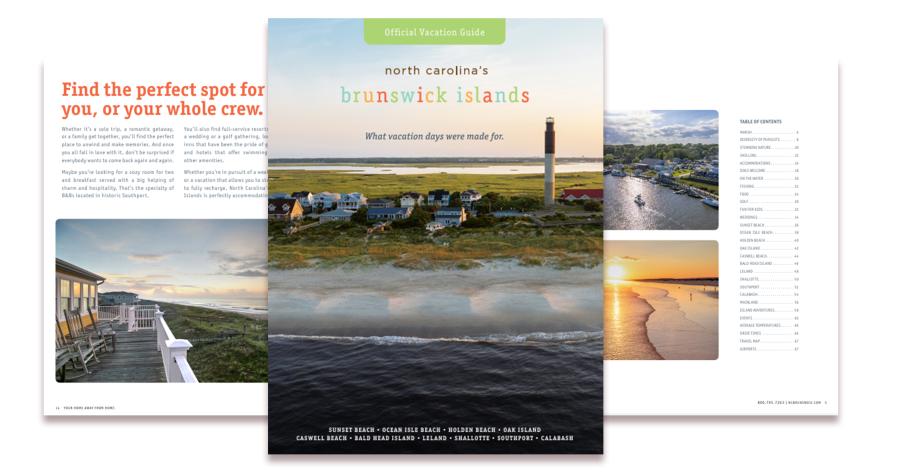 a spread of pages from the 2026 NC's Brunswick Islands Vacation Guide