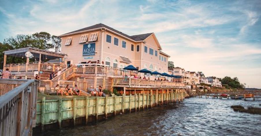 The backside of the aqua waterfront restaurant