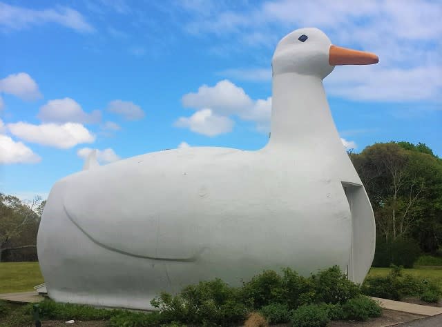 A building in the shape of a duck on Long Island, known as the Big Duck