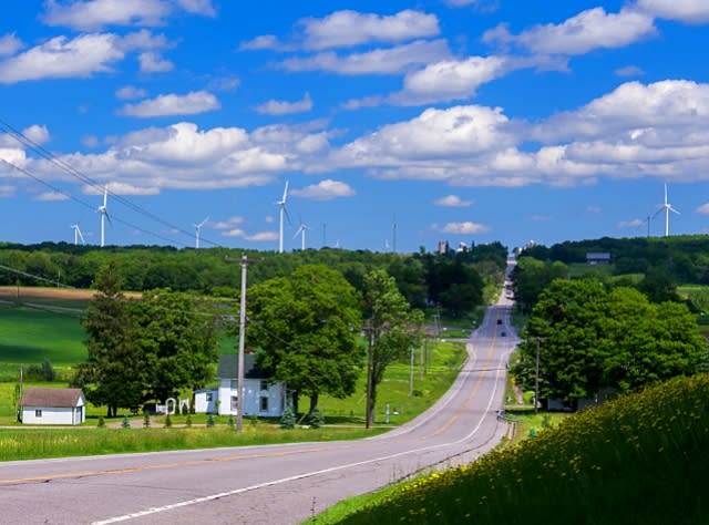 Farm and windmills along scenic Route 20A