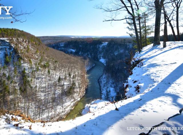 Snow covered photo of the gorge at letchworth state park gorge
