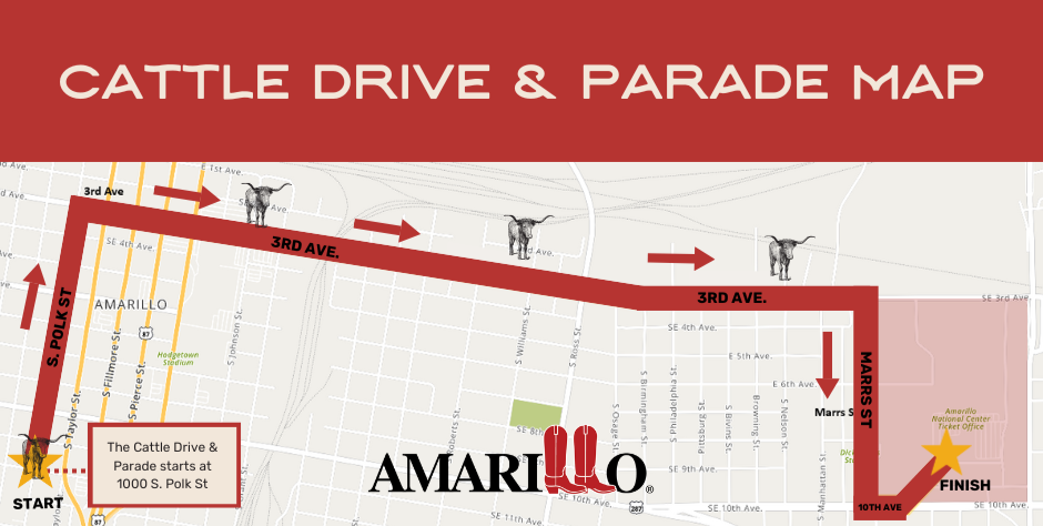 Digital map of the 2025 Cattle Drive and Parade Route