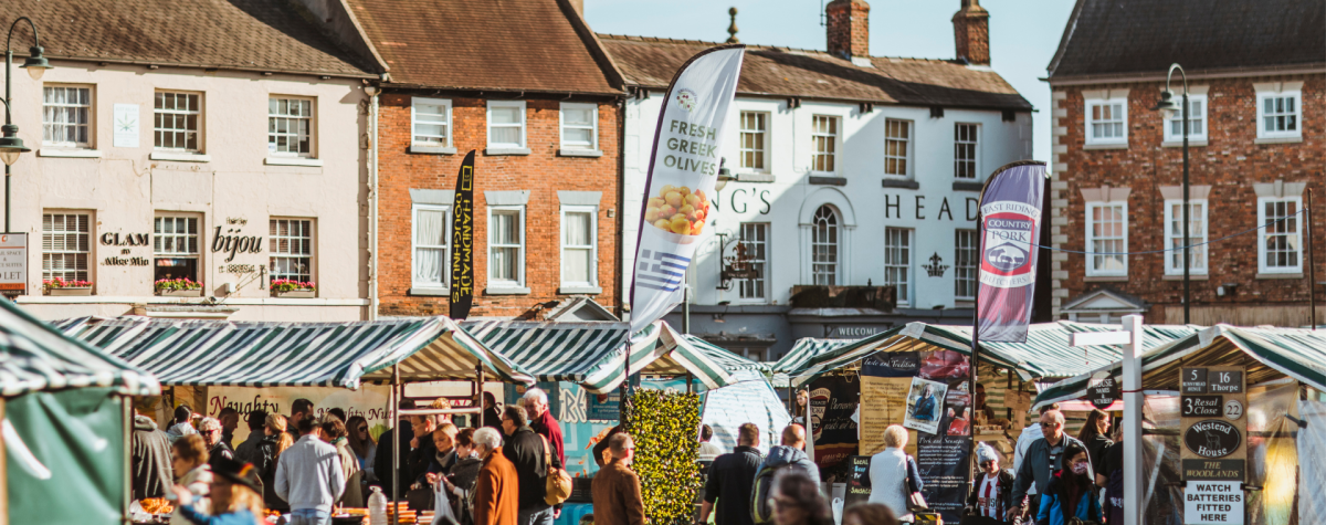 A bustling Beverley Saturday Market in East Yorkshire
