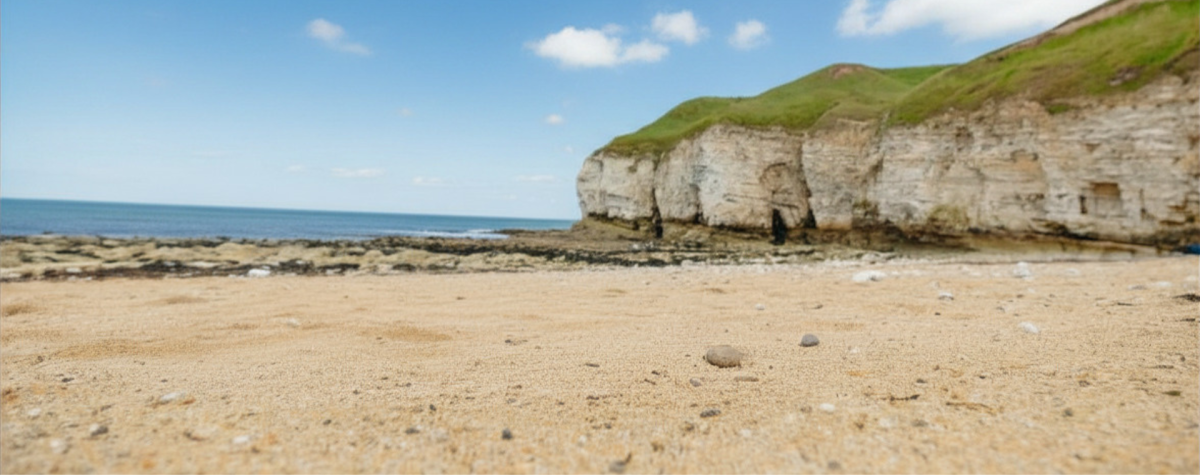The peaceful beach at Thornwick Bay in East Yorkshire.