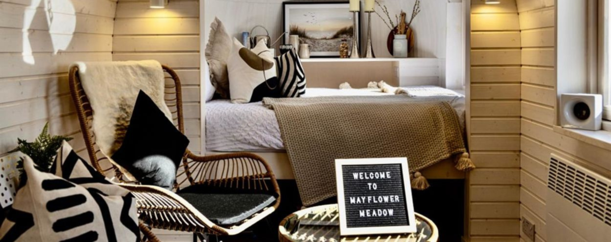 The cosy interiors of one of the IGLUs at Mayflower Meadow