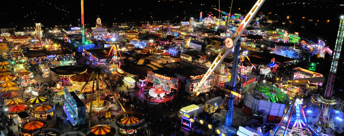 An aerial view of Hull Fair at night