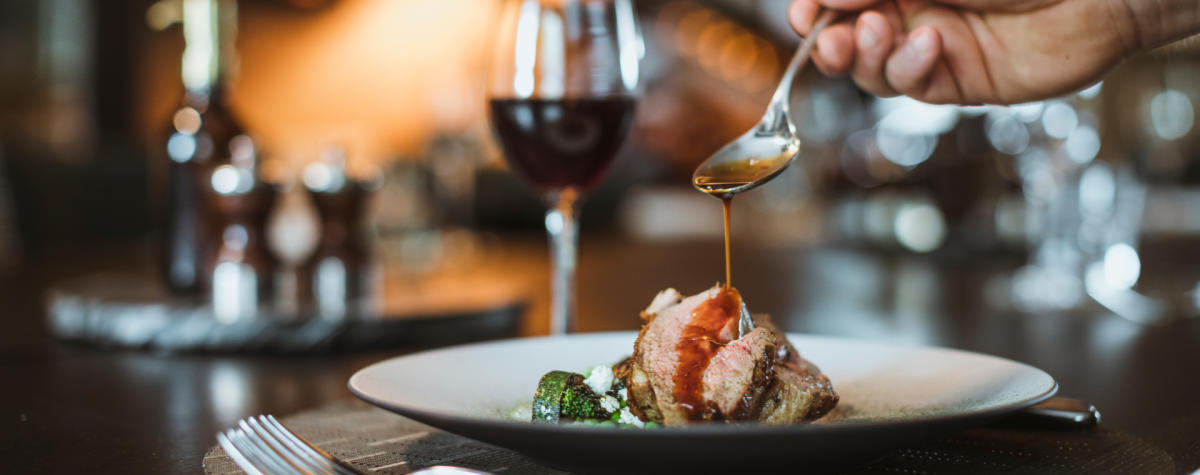 Table at the Westwood Restaurant with food and drink